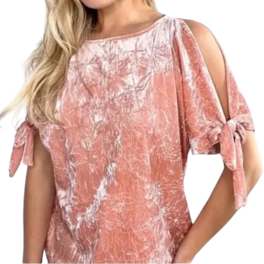Maeve Anthropologie Crushed Velvet Cold Shoulder Tie Pink Soft Girl Size XS